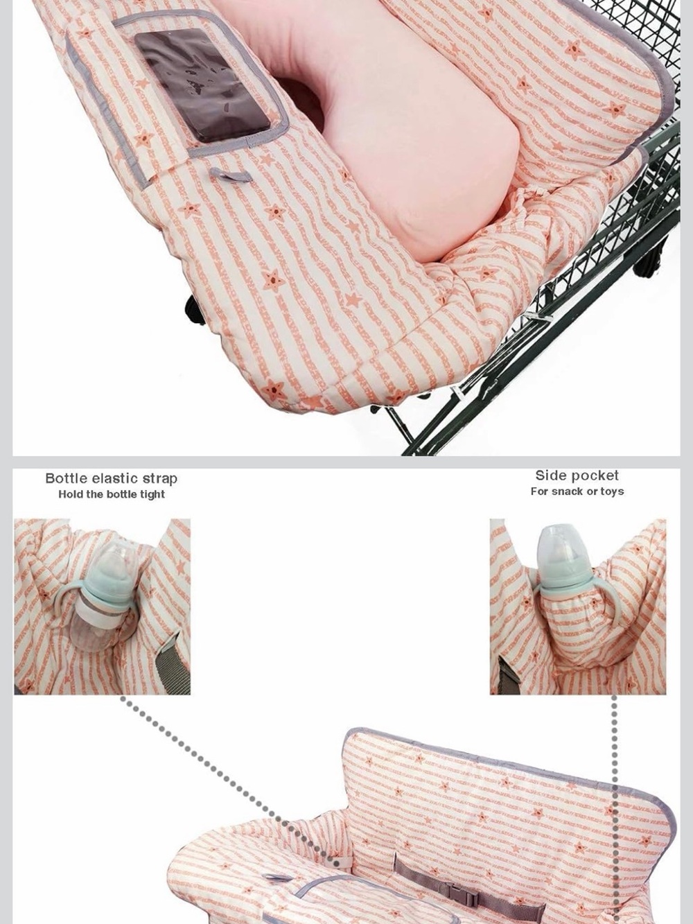 Pink Star-Pattern Padded Shopping Cart & Highchair Bib Cover